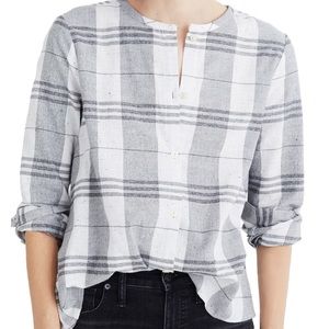 Madewell gray plaid collarless button down L
